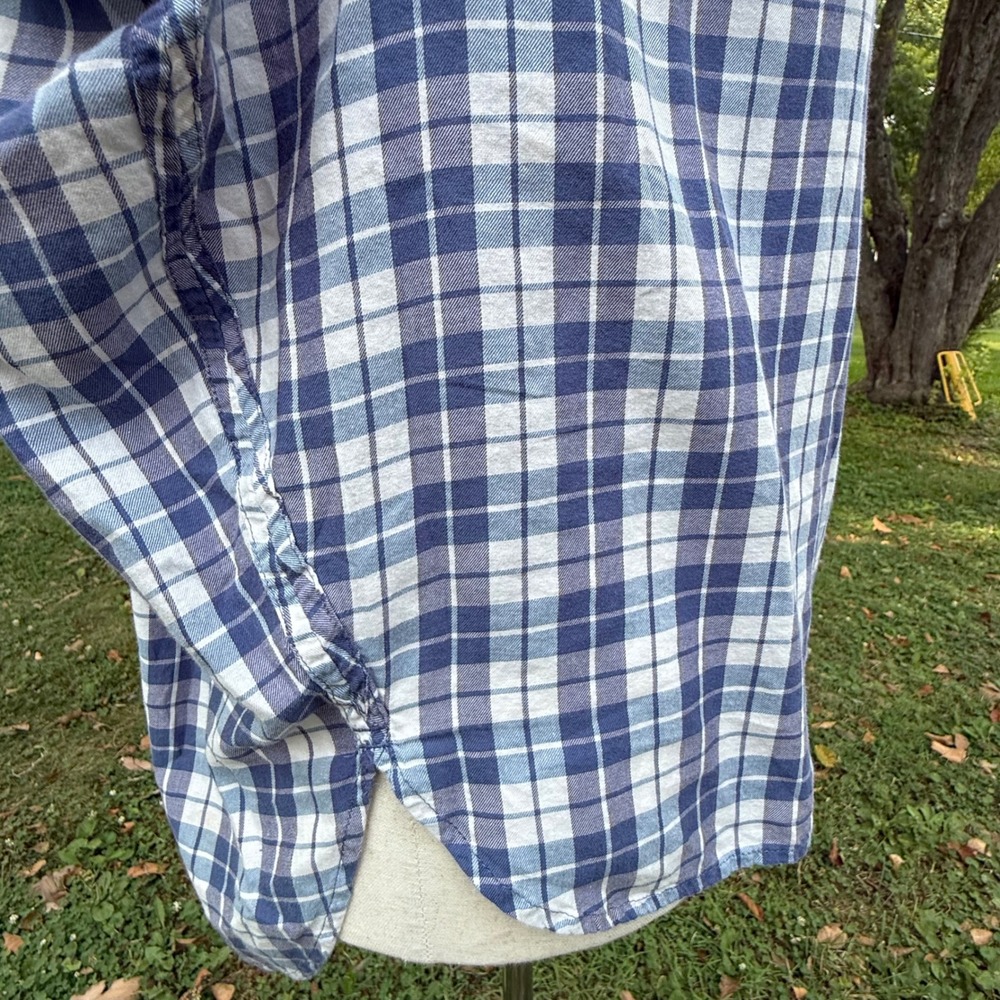 Madewell Blue White Plaid Split Back Button Front Cotton Top Womens Medium - Picture 4 of 12